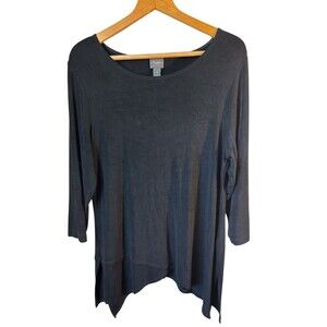 Chico's Travelers Slinky LS asymmetrical Tunic Top Black Size 3 XL Office cruise